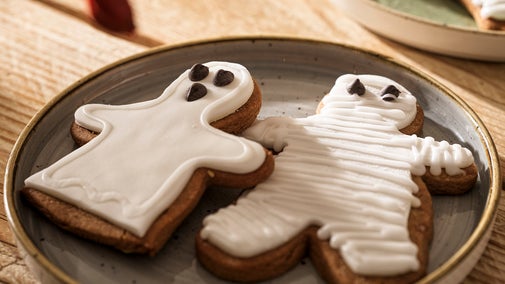 Ghost shortbread iced in white with black eyes